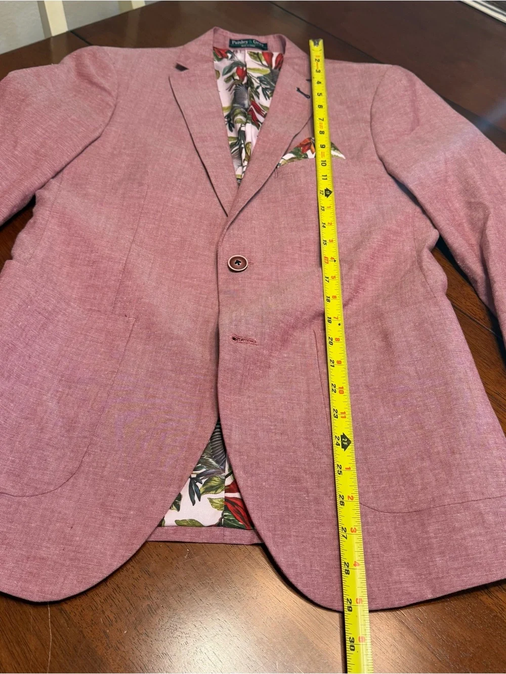 Paisley & Gray Blazer Mens 36R Linen Blend Mauve Slim Fit Tropical Lining Preppy